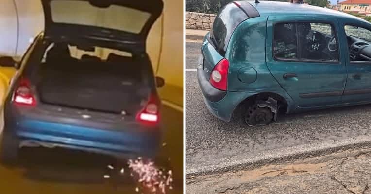 Šok na avtocesti: Voznica brez gume in z odprtim prtljažnikom drvela po cesti!